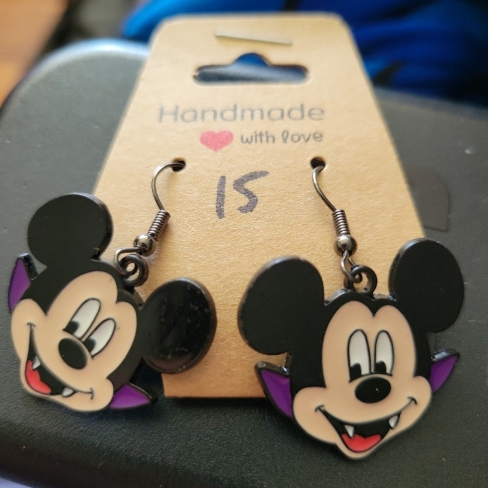 Mickey Mouse Halloween Earrings Vampire Hypoallergenic Handmade Disney